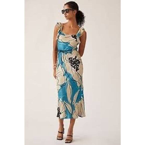 Anthropologie Conditions Apply Ruffled Floral Maxi Dress size Large - Picture 1 of 5